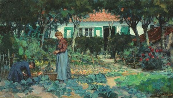 Le Potager - De Groentetuin Oil Painting by Edouard (Egide) van Esbroeck