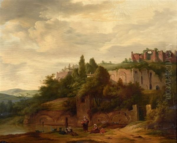 Ruines Romaines Animees De Bergers Oil Painting by Charles Eschard