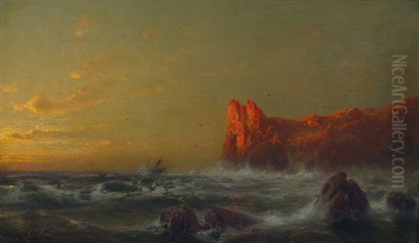 Tosende See Vor Der Bretonischen Kuste Im Abend Oil Painting by Hermann Eschke