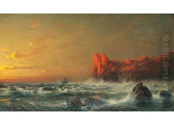 Steep Coast At Sunset Oil Painting by Hermann Eschke