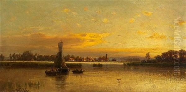 Abendstimmung Oil Painting by Hermann Eschke