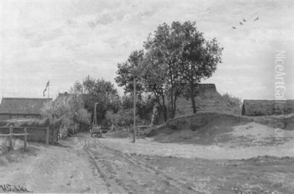 Das Dorf Born An Der Ostsee Mit Pferdefuhrwerk Oil Painting by Hermann Eschke