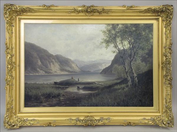 Mountain Lake Fishing Oil Painting by Oscar Eschke