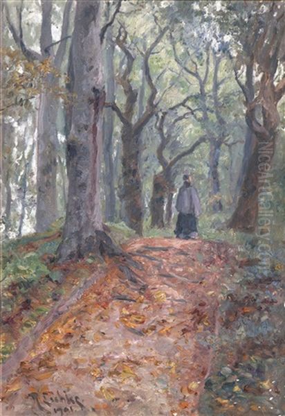 Der Waldspaziergang Oil Painting by Richard Hermann Eschke