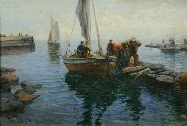 In The Fishing Port Oil Painting by Richard Hermann Eschke