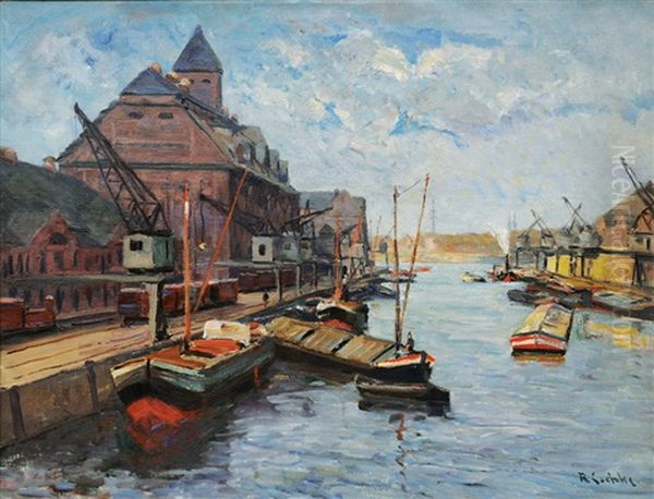 West Harbour In Berlin Oil Painting by Richard Hermann Eschke