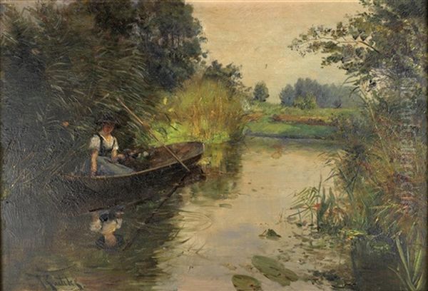 Motiv Aus Dem Spreewald Oil Painting by Richard Hermann Eschke