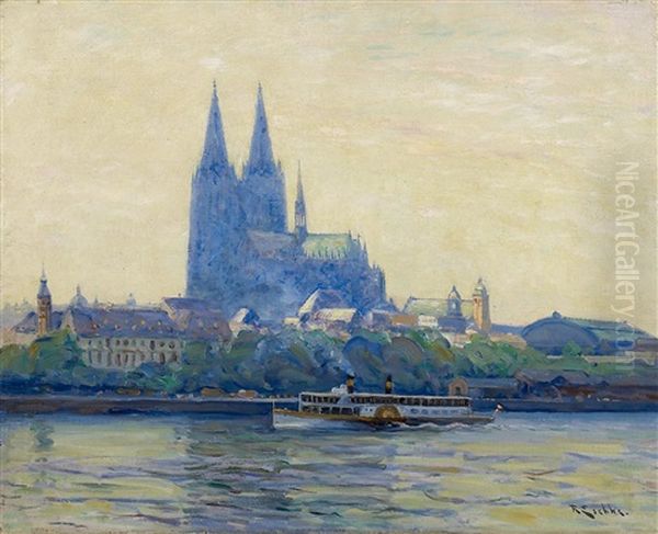 Koln - Blick Vom Deutzer Ufer Auf Den Dom Oil Painting by Richard Hermann Eschke