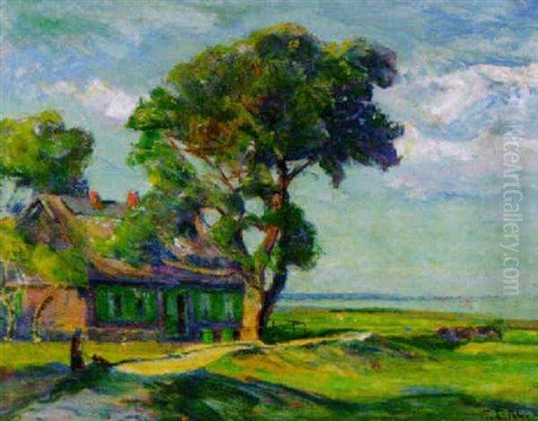 Landschaft Mit Alter Bauernkate Am Bodden Oil Painting by Richard Hermann Eschke