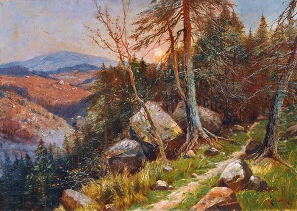 Moonrise In The Harz Oil Painting by Elmar von Eschwege