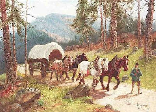 Vierspanniges Botenfuhrwek Im Oberharz Oil Painting by Elmar von Eschwege