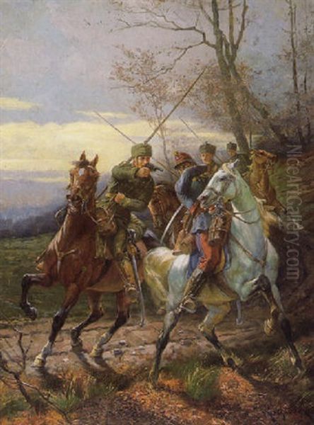 Berittene Husaren Stellen Einen Franzosischen Kundschafter Oil Painting by Elmar von Eschwege