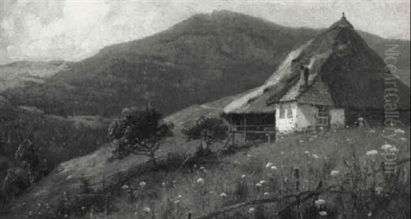 Berglandschaft Mit Reetbedecktem Bauernhaus Oil Painting by Elmar von Eschwege