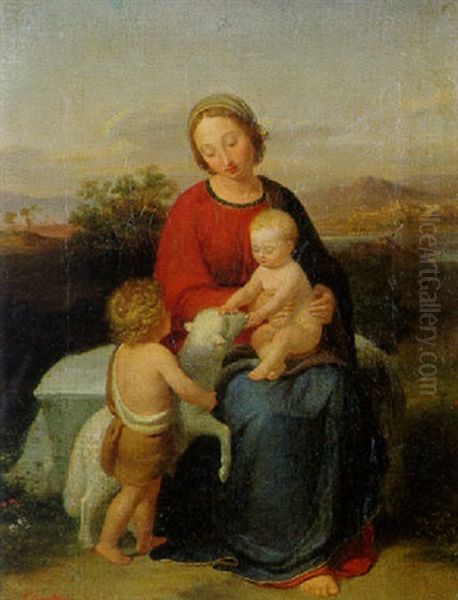 Madonna Mit Kind Und Dem Johannesknaben Vor Weiter Landschaft Oil Painting by Joaquim Espalter y Rull