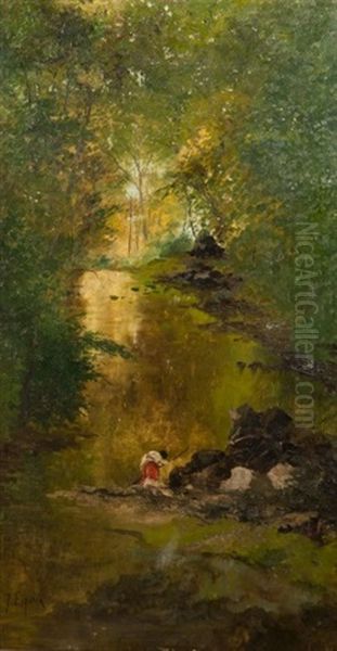 Paysage De Riviere Oil Painting by Juan Espina Y Capo