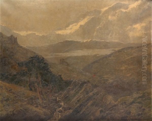 Paisaje Montanoso Con Figura Oil Painting by Juan Espina Y Capo