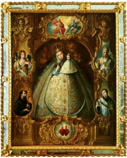 Virgin De La Merced Con Santos Oil Painting by Juan De Espinal