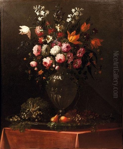 Bouquet De Fleurs Aux Fruits Et Bouquet De Fleurs Aux Noisettes Et Au Verre (pair) Oil Painting by Benito Espinos