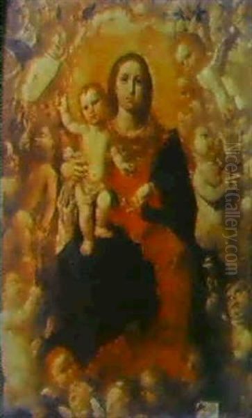 Madonna Mit Kind Und Engeln Oil Painting by Jeronimo Jacinto Espinosa