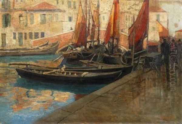 An Einem Kanal In Murano Bei Veneditg Oil Painting by Cesare Esposito