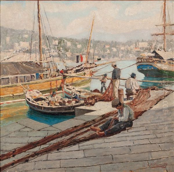 Hafenszene Oil Painting by Cesare Esposito