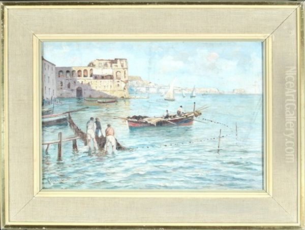 Fischer Im Hafen Beim Einholen Der Netze Oil Painting by Gaetano Esposito