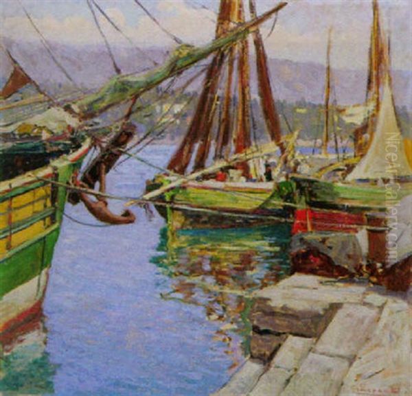 Ankernde Fischerboote Im Hafen Oil Painting by Gaetano Esposito