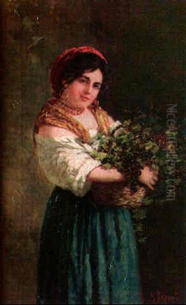 Joven Con Cesto De Flores Oil Painting by Gaetano Esposito