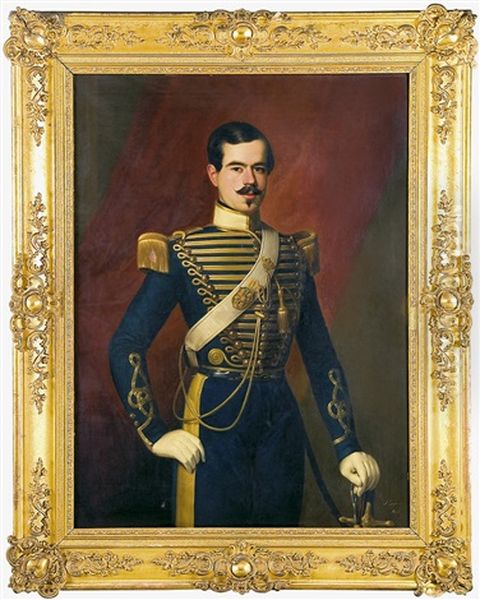 Retrato De D. Javier Linares, Guardia Real De Isabel Ii Oil Painting by Antonio Maria Esquivel Suarez de Urbina