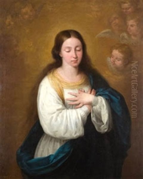 Virgen Con Nino Oil Painting by Antonio Maria Esquivel Suarez de Urbina