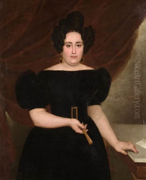 Retrato De Dama De Negro Oil Painting by Antonio Maria Esquivel Suarez de Urbina