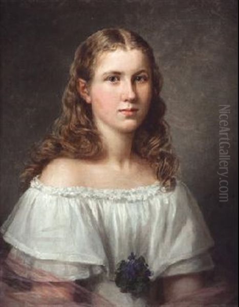 Nina De Blanco Con Violetas by Antonio Maria Esquivel Suarez de Urbina