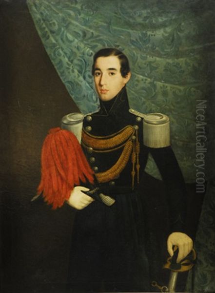 Retrato De Caballero Joven Con Uniforme De Capitan De Infanteria Oil Painting by Antonio Maria Esquivel Suarez de Urbina