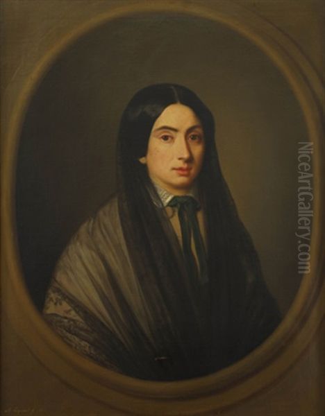 Retrato De Dama, En Un Ovalo Fingido Oil Painting by Antonio Maria Esquivel Suarez de Urbina