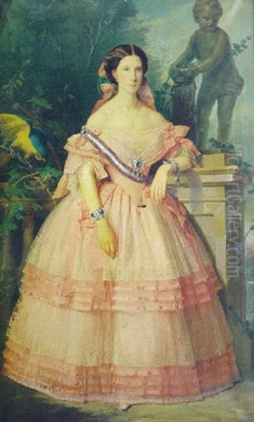 Retrato De La Infanta Dona Maria Josefa Fernanda De Borbon, De Cuerpo Entero, Vestida De Rosa, En Un Jardin Oil Painting by Antonio Maria Esquivel Suarez de Urbina