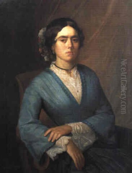 Dama Con Vestido Azul Oil Painting by Antonio Maria Esquivel Suarez de Urbina