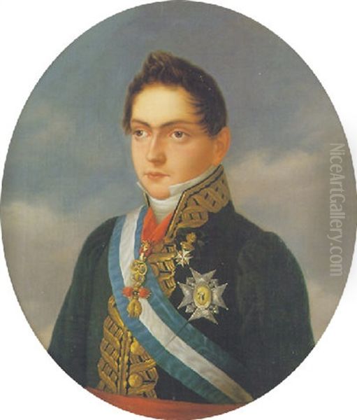 Retrato De Un Infante De Espana (don Antonio Maria Pascual?), Caballero Del Toison De Oro, Gran Cruz De La Orden De Carlos Iii Oil Painting by Carlos Maria Esquivel