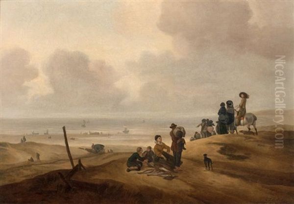 Retour De Peche Sur La Plage De Scheveningen Oil Painting by Jacob Esselens