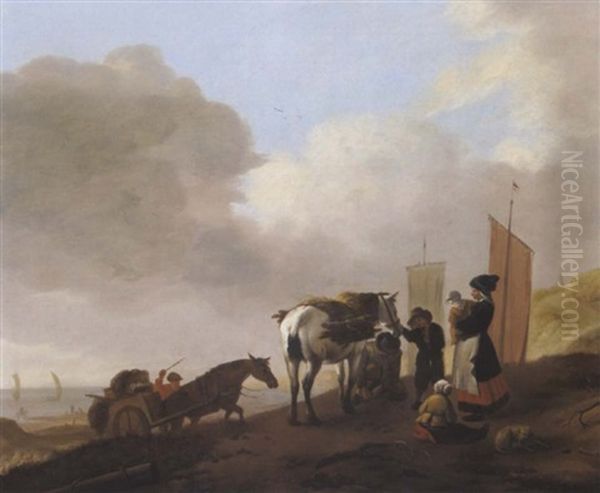 Reisigsammler In Den Dunen Am Meeresstrand Oil Painting by Jacob Esselens