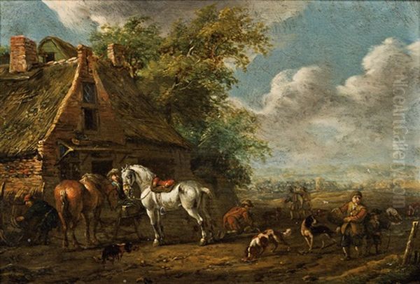 Rest In Front Of The Tavern Oil Painting by Cornelisz van Essen