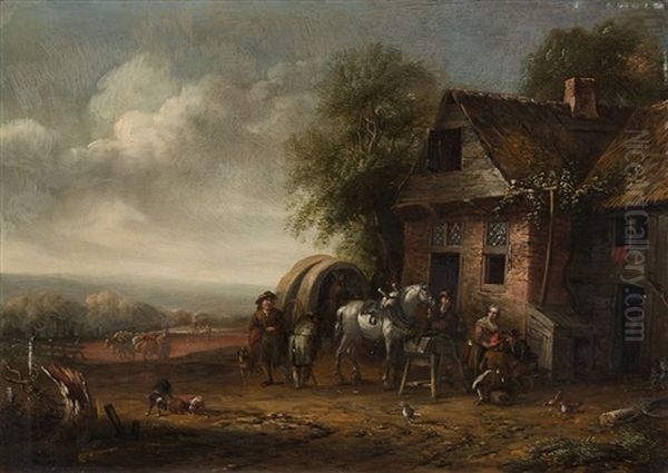 Landscape With A Farmhouse And Resting Travellers Oil Painting by Cornelisz van Essen