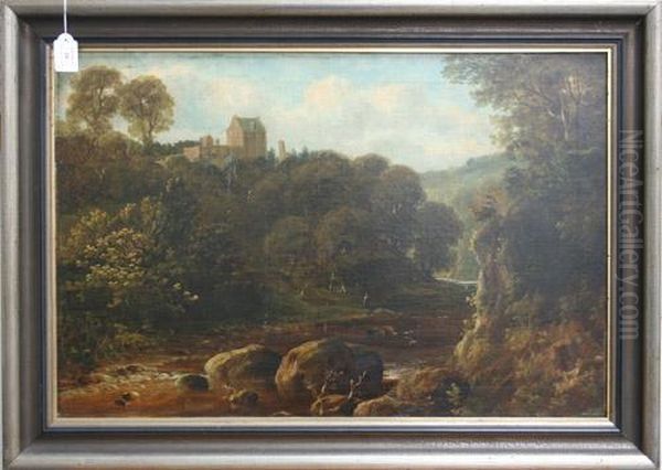 Landscape With An Angler By A River Oil Painting by William Ashford