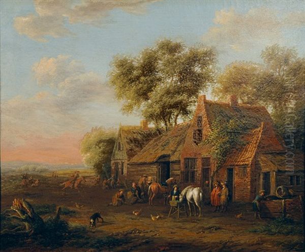 Horseman In Front Of An Inn Oil Painting by Cornelisz van Essen