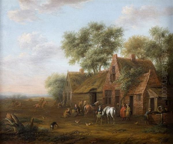 Le Repos Des Cavaliers Devant Une Auberge Oil Painting by Cornelisz van Essen