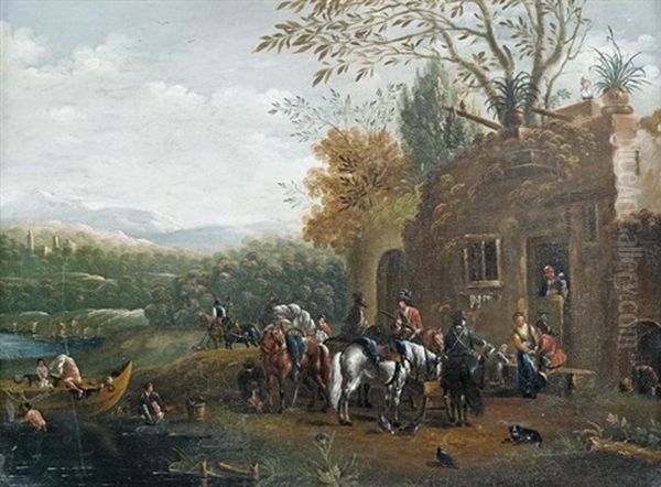 Rastende Reiter Vor Einem Wirtshaus Oil Painting by Cornelisz van Essen