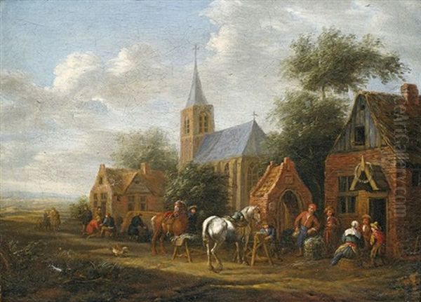 Rastende Reiter Vor Einer Dorfschenke Oil Painting by Cornelisz van Essen