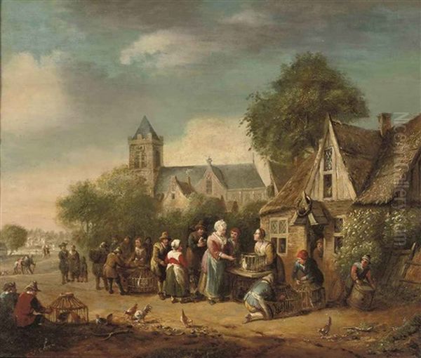 A Poultry Market Near An Inn Oil Painting by Cornelisz van Essen