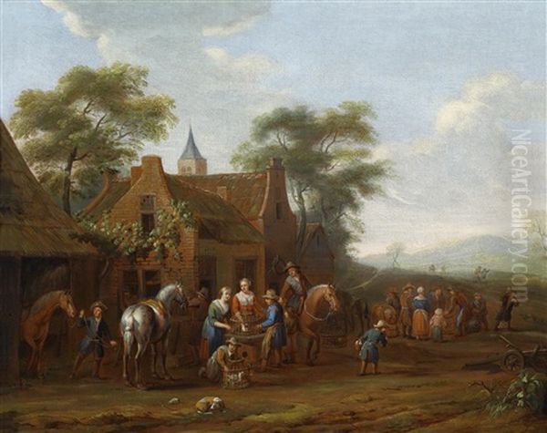 Eine Jagdgesellschaft Vor Einem Wirtshaus Oil Painting by Cornelisz van Essen