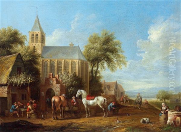 Rastende Reiter Vor Einer Schenke In Einem Dorf Oil Painting by Cornelisz van Essen