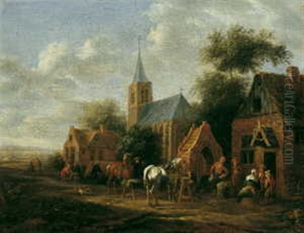 Pferde Vor Der Schanke Oil Painting by Cornelisz van Essen